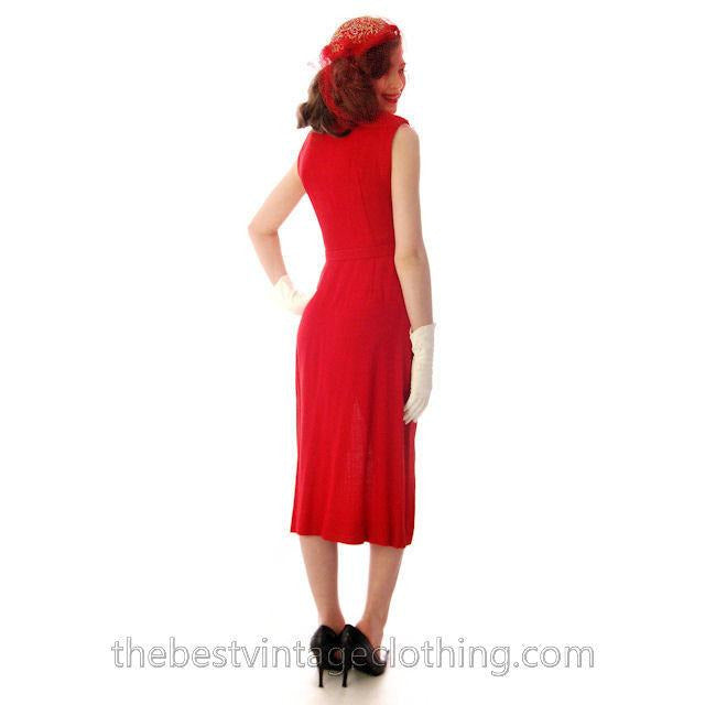 Vintage Sheath Cocktail Dress 1950s Red Linen Unique Cape Late 1940s 33-25-36 Women's,New Arrivals vendor-unknown