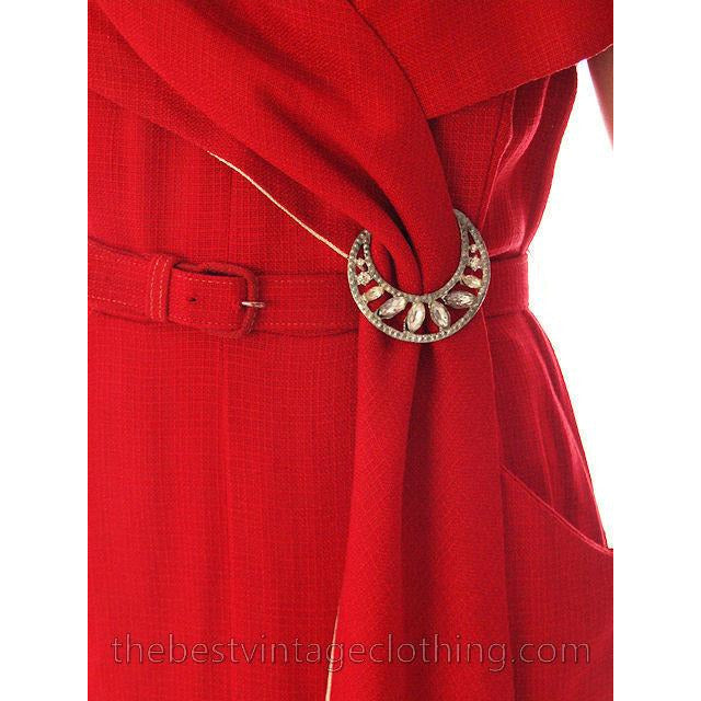 Vintage Sheath Cocktail Dress 1950s Red Linen Unique Cape Late 1940s 33-25-36 Women's,New Arrivals vendor-unknown