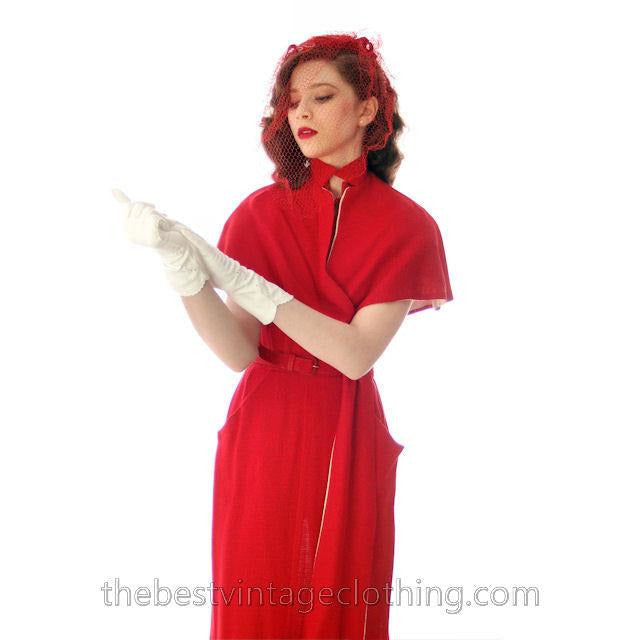 Vintage Sheath Cocktail Dress 1950s Red Linen Unique Cape Late 1940s 33-25-36 Women's,New Arrivals vendor-unknown
