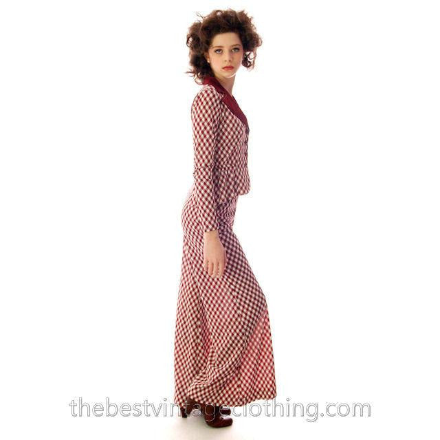 Vintage 1970s Pant Suit Maroon Plaid Super Fly Small Patricia Fair Women's,New Arrivals The Best Vintage Clothing