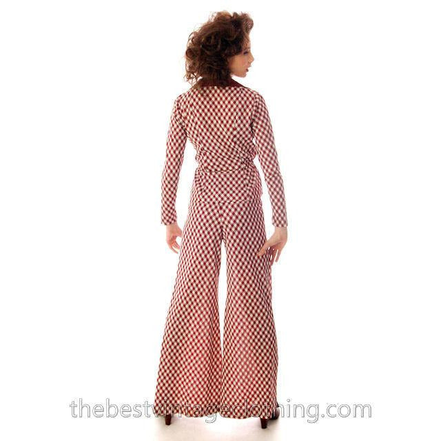 Vintage 1970s Pant Suit Maroon Plaid Super Fly Small Patricia Fair Women's,New Arrivals The Best Vintage Clothing