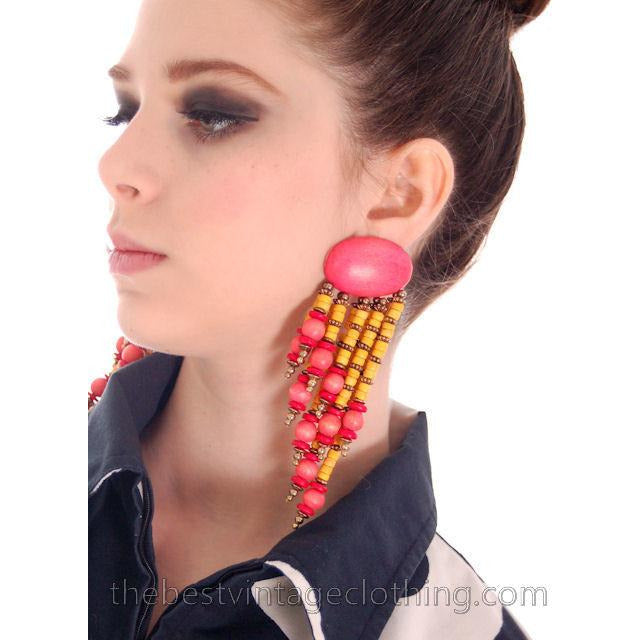 Vintage Wooden Pink & Yellow Pierced Earrings 1980S On Sale The Best Vintage Clothing