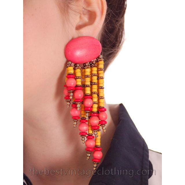 Vintage Wooden Pink & Yellow Pierced Earrings 1980S On Sale The Best Vintage Clothing