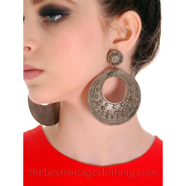 Vintage Silver Tone Circle Pierced Earrings Ultra 1980S On Sale The Best Vintage Clothing