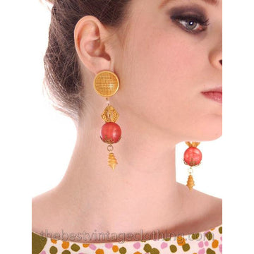 Vintage Gold/Pink Beaded Pierced Earrings 1980S - The Best Vintage Clothing
 - 1