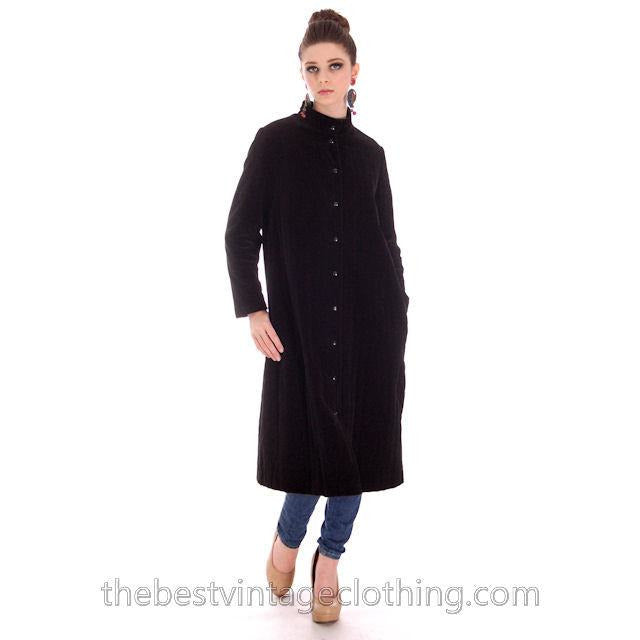 Vintage 1970s Vuokko Suomi Finland Black Polyester Velvet Coat Snap Front Mod 38 Fits S to M marimekko Vuokko
