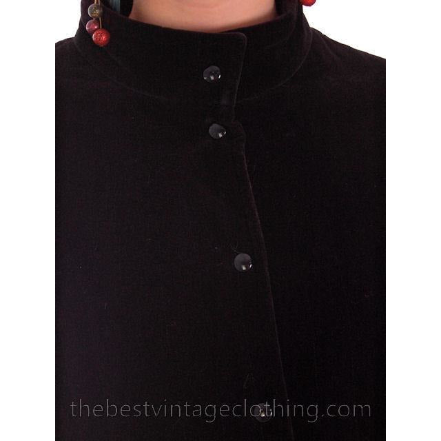 Vintage 1970s Vuokko Suomi Finland Black Polyester Velvet Coat Snap Front Mod 38 Fits S to M marimekko Vuokko