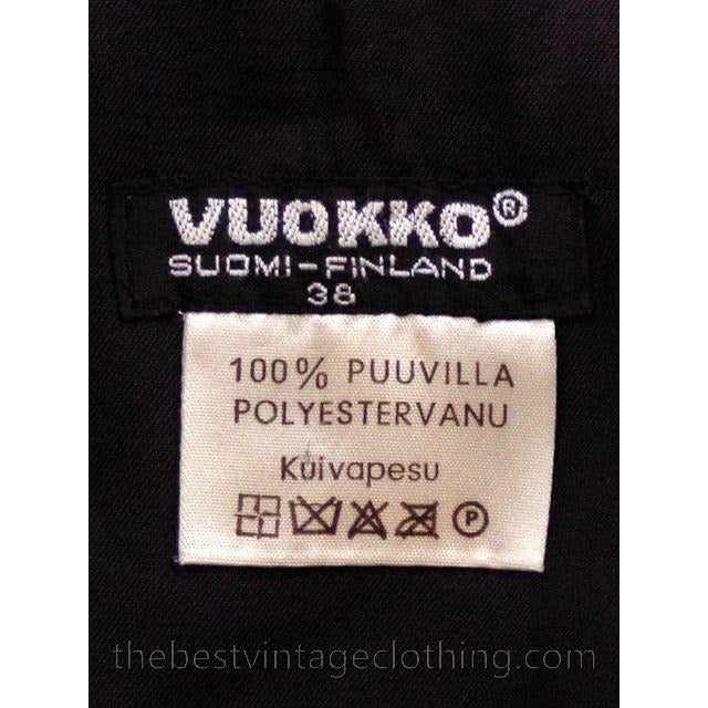Vintage 1970s Vuokko Suomi Finland Black Polyester Velvet Coat Snap Front Mod 38 Fits S to M marimekko Vuokko