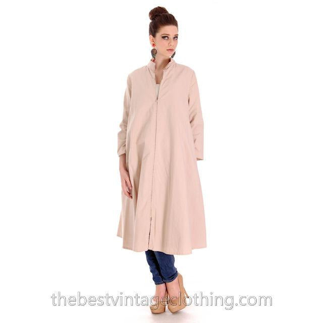 Vintage 1970s Vuokko Suomi Finland Khaki Poplin Tent Coat Zip Front Mod 36 Fits S to M marimekko Vuokko