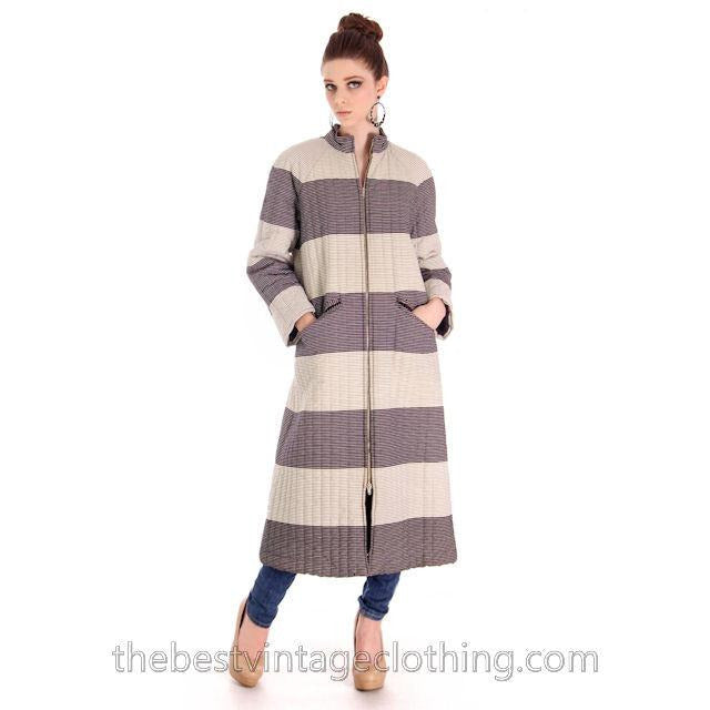Vintage 1970s Vuokko Suomi Finland Striped Cotton Coat Zip Front Mod 38 Fits S to M marimekko Vuokko