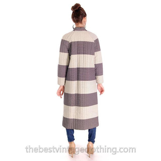 Vintage 1970s Vuokko Suomi Finland Striped Cotton Coat Zip Front Mod 38 Fits S to M marimekko Vuokko