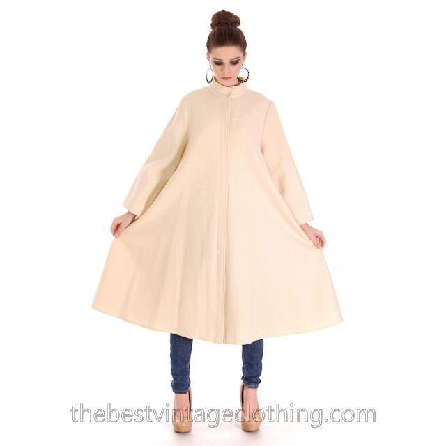 Vintage 1970s Vuokko Suomi Finland Boiled Wool Cream Tent Coat Snap Front Mod 38 Fits S to L marimekko Vuokko