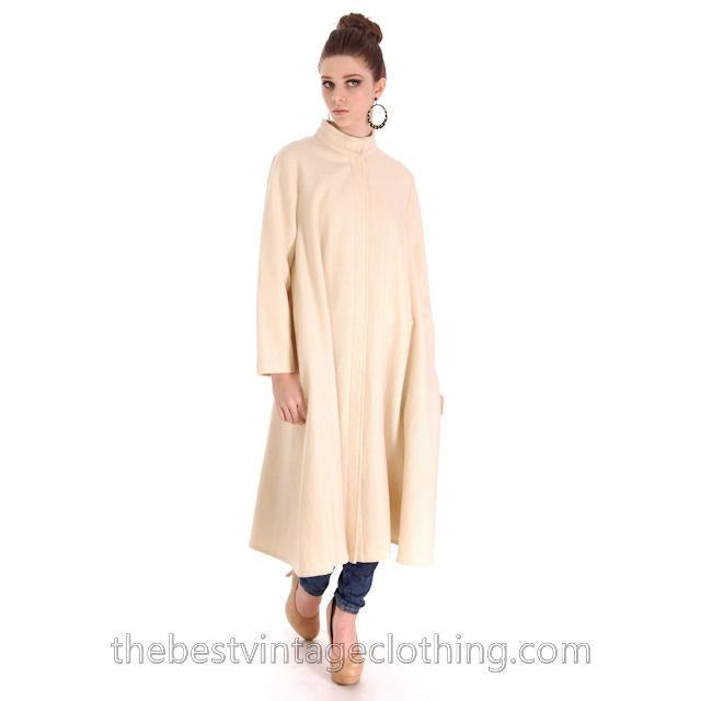 Vintage 1970s Vuokko Suomi Finland Boiled Wool Cream Tent Coat Snap Front Mod 38 Fits S to L marimekko Vuokko
