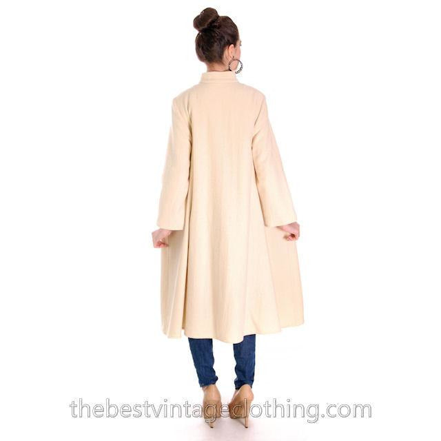 Vintage 1970s Vuokko Suomi Finland Boiled Wool Cream Tent Coat Snap Front Mod 38 Fits S to L marimekko Vuokko