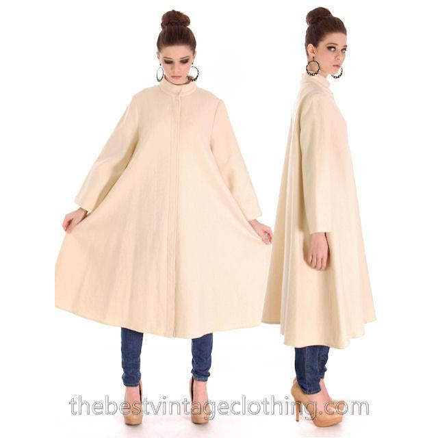Vintage 1970s Vuokko Suomi Finland Boiled Wool Cream Tent Coat Snap Front Mod 38 Fits S to L marimekko Vuokko