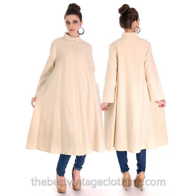 Vintage 1970s Vuokko Suomi Finland Boiled Wool Cream Tent Coat Snap Front Mod 38 Fits S to L marimekko Vuokko