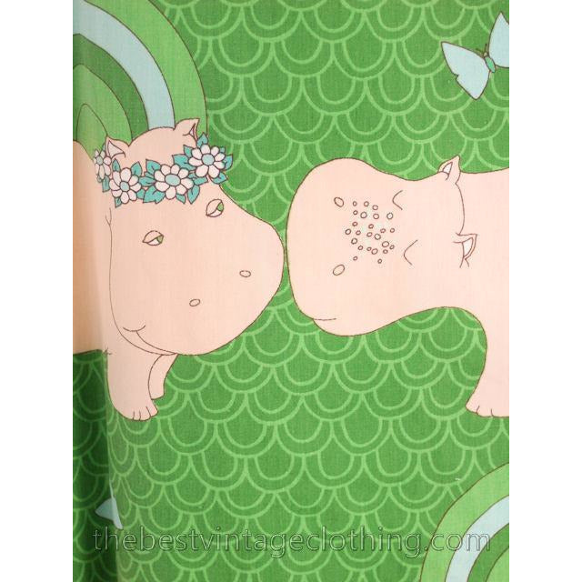 Vintage Maxi Wrap Skirt 1970s Green Fantasy Kissing Hippopotamus Print L Women's,New Arrivals Katasha's Unusuals