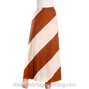 Vintage Vuokko 1970s Awning Stripe Maxi Wrap  Skirt Brown Ivory M - The Best Vintage Clothing
 - 1