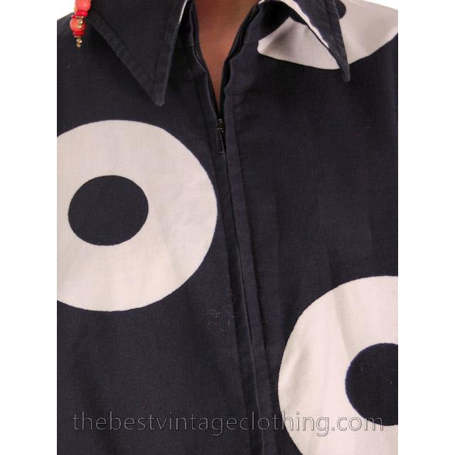 Vintage 1970s Vuokko Designer Black And White Circles Print A Line Dress Cotton 44 Large marimekko Vuokko