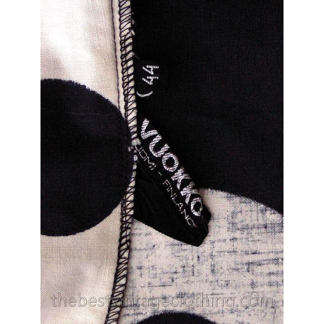 Vintage 1970s Vuokko Designer Black And White Circles Print A Line Dress Cotton 44 Large marimekko Vuokko