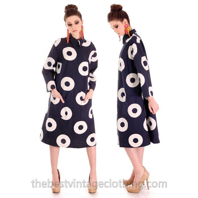 Vintage 1970s Scandinavian Designer Vuokko Squares Print A-Line Dress M marimekko Vuokko