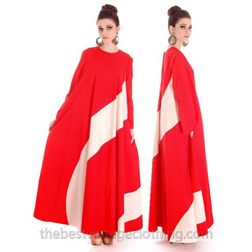 Vintage 1970s Vuokko Designer Iconic Tent Dress Red White Metsa Stripes 44 Large marimekko Vuokko