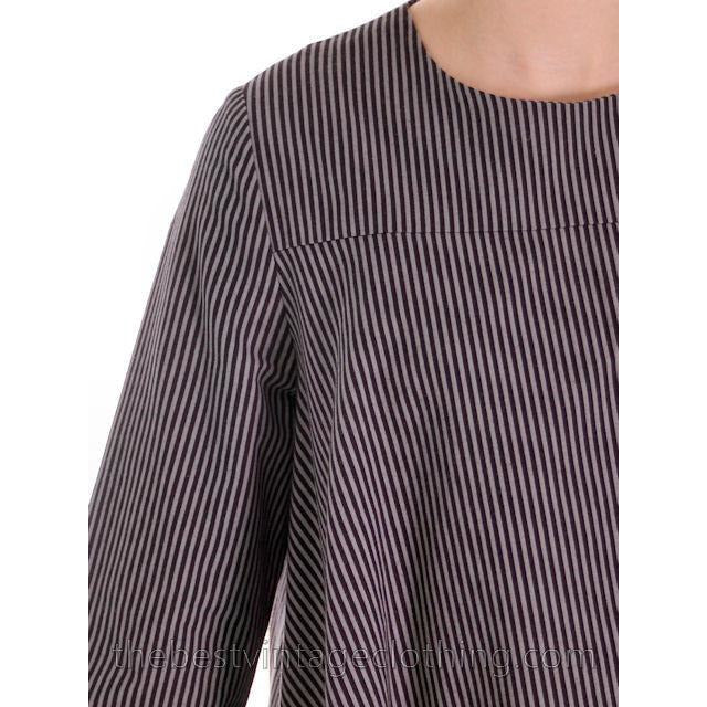 Vintage 1970s Vuokko Designer Black And Gray Stripes Print A Line Mini Dress Cotton XS marimekko Vuokko