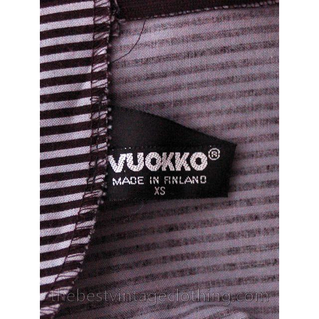Vintage 1970s Vuokko Designer Black And Gray Stripes Print A Line Mini Dress Cotton XS marimekko Vuokko
