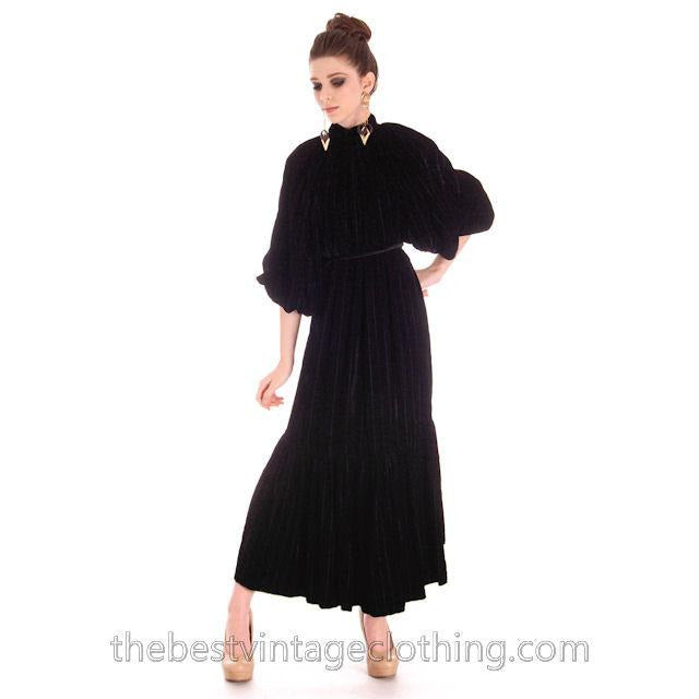 Stunning 1970s Vuokko Suomi Finland Black & Blue Velvet Gown 1930s Style S-L marimekko Vuokko