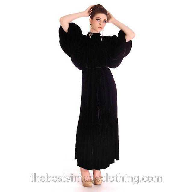 Stunning 1970s Vuokko Suomi Finland Black & Blue Velvet Gown 1930s Style S-L marimekko Vuokko