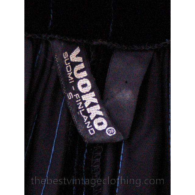 Stunning 1970s Vuokko Suomi Finland Black & Blue Velvet Gown 1930s Style S-L marimekko Vuokko