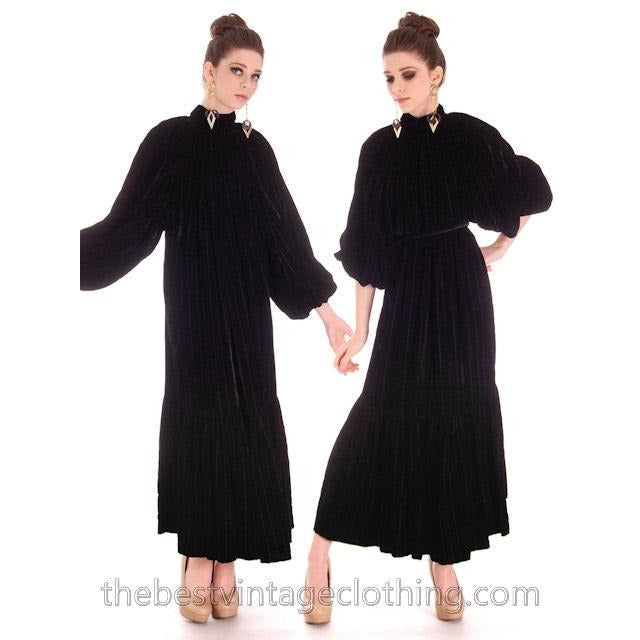 Stunning 1970s Vuokko Suomi Finland Black & Blue Velvet Gown 1930s Style S-L marimekko Vuokko