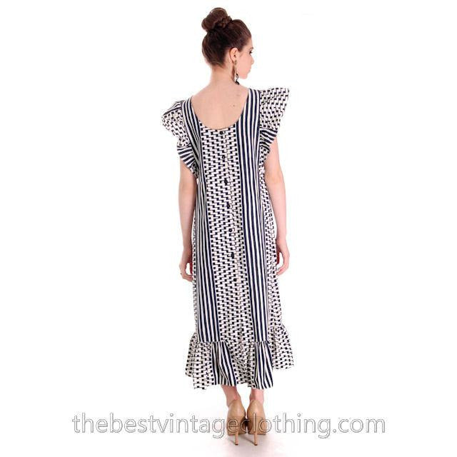 Vintage Marimekko Blue & White Geometric Print Jumper Dress Late 1960s M-L marimekko marimekko