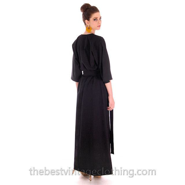 Vintage Rare Vuokko Black Circle Motif Finest Wool Voile Maxi Dress 1970s M 38 marimekko Vuokko