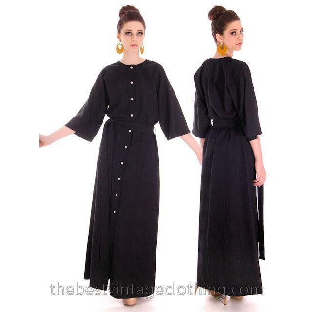 Vintage Rare Vuokko Black Circle Motif Finest Wool Voile Maxi Dress 1970s M 38 marimekko Vuokko