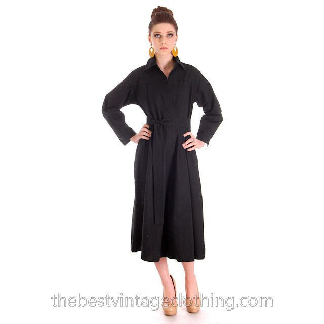 Vintage Vuokko Designer Dress 1970s Black Cotton Tent Style S-M marimekko Vuokko