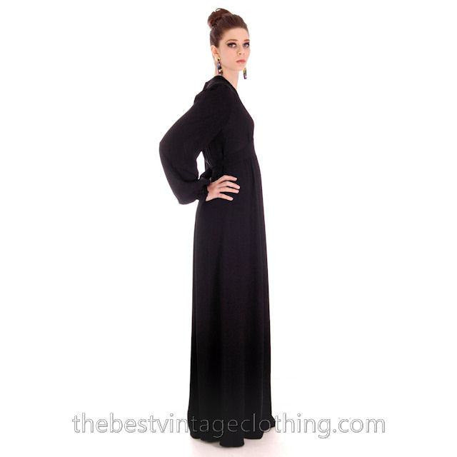 Ossie Clark Vintage 1970s Maxi Gown Black Moss Crepe 1940s Style 14/38 M-L Women's,New Arrivals Ossie Clark