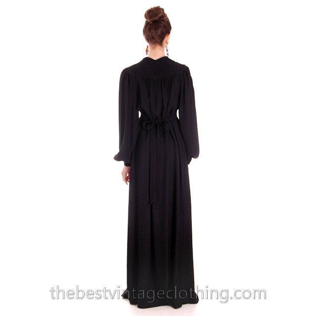 Ossie Clark Vintage 1970s Maxi Gown Black Moss Crepe 1940s Style 14/38 M-L Women's,New Arrivals Ossie Clark
