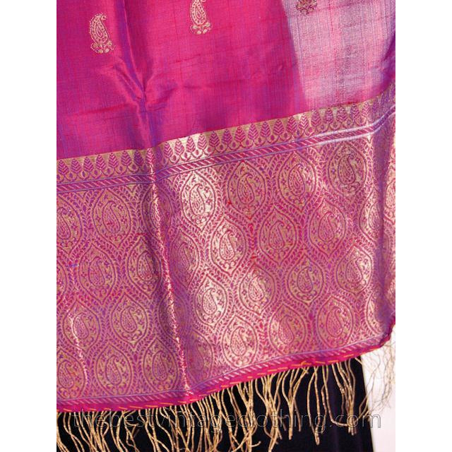 Vintage Violet Silk Scarf /Shawl Gold Metallic Paisley Trim & Fringe 1920s Women's,Accessories,New Arrivals The Best Vintage Clothing