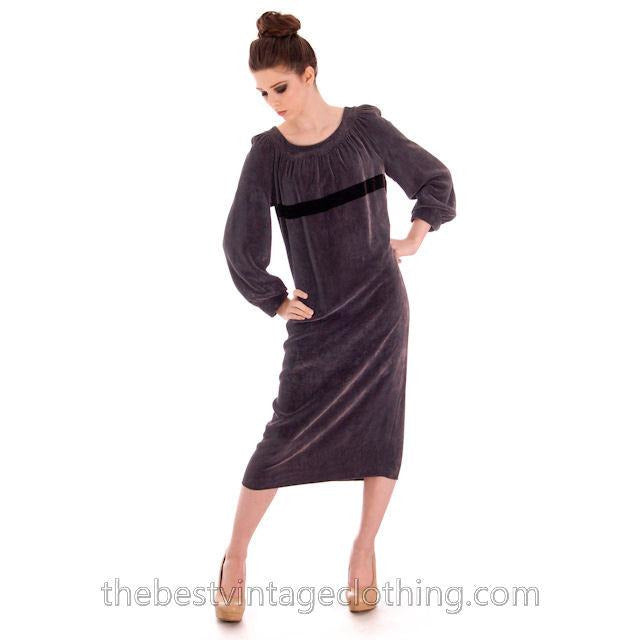 Vintage 1970s Vuokko Suomi Finland Designer Purple Velvet Mid Calf Length Dress S marimekko Vuokko