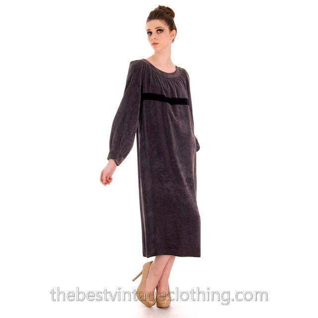 Vintage 1970s Vuokko Suomi Finland Designer Purple Velvet Mid Calf Length Dress S marimekko Vuokko