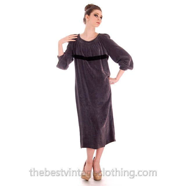 Vintage 1970s Vuokko Suomi Finland Designer Purple Velvet Mid Calf Length Dress S marimekko Vuokko