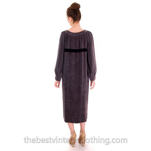 Vintage 1970s Vuokko Suomi Finland Designer Purple Velvet Mid Calf Length Dress S marimekko Vuokko