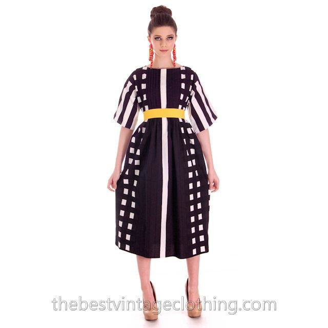 Dramatic Vintage 1970s Marimekko Graphic Dress Black & White S 1975 marimekko marimekko