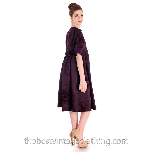 Vintage Aubergine Silk Evening Coat Created 1960s of Antique Fabric Provenance S - The Best Vintage Clothing
 - 1