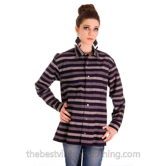 Vintage Vuokko Striped Gray Black Jacket Top Snap Front 1970s M marimekko Abby Fredelle
