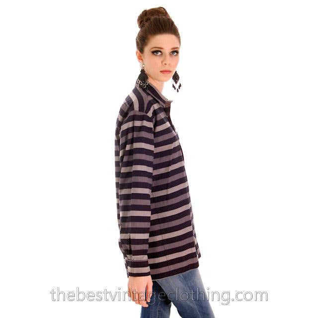 Vintage Vuokko Striped Gray Black Jacket Top Snap Front 1970s M marimekko Abby Fredelle