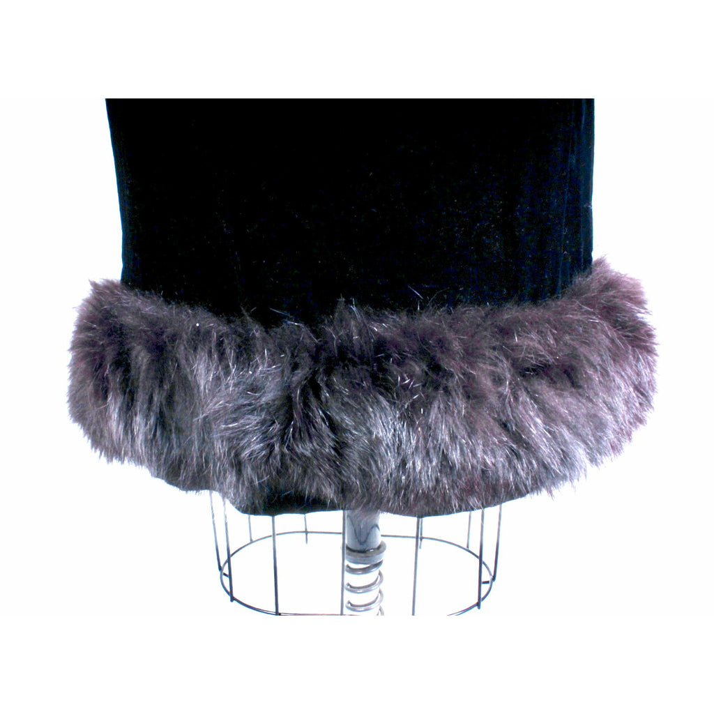 Black Velvet Vintage Cocktail Wiggle Dress Fox Trimmed Hem 1950s Womens Small Dresses The Best Vintage Clothing