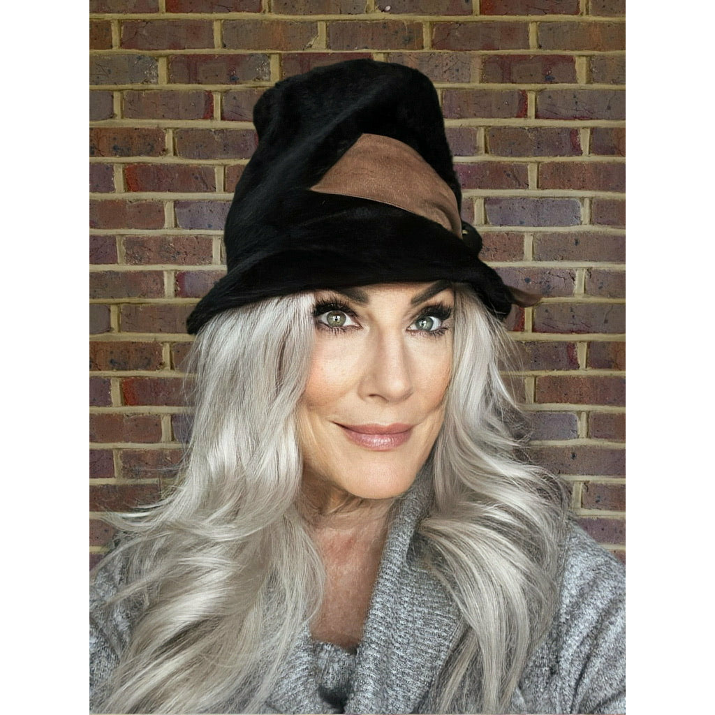 Vintage Black Fur Felt Bucket Hat 1960s Mod Sz 22 Brown Suede Accent Classy Hats The Best Vintage Clothing