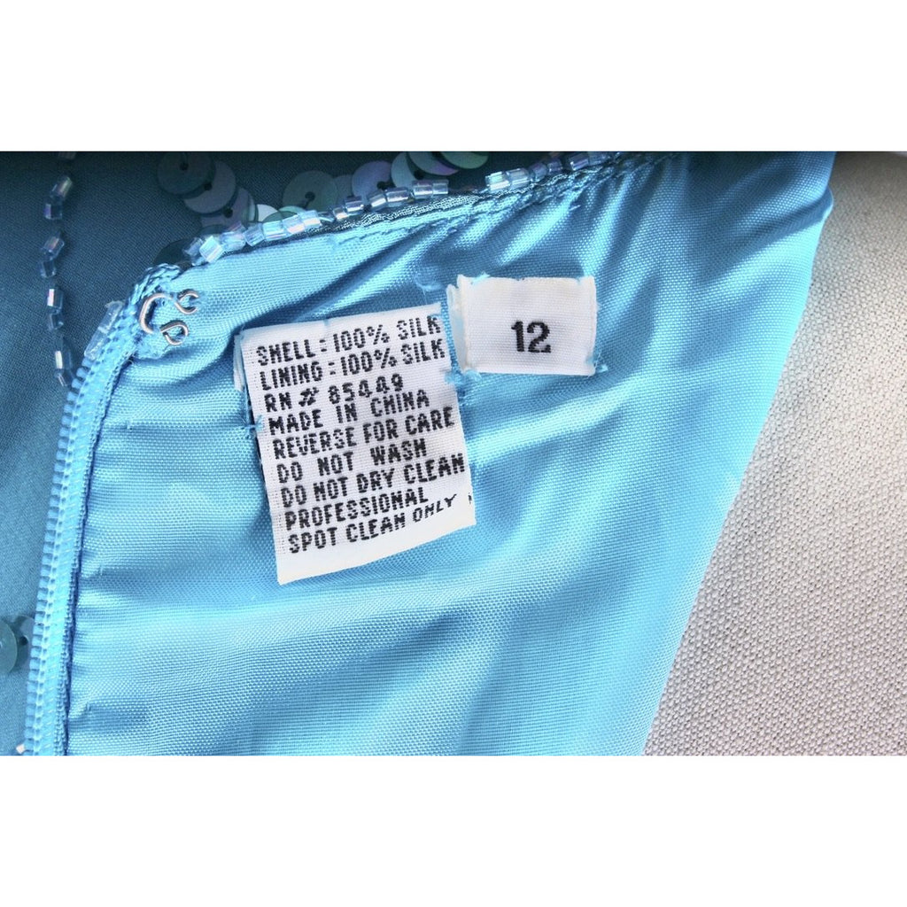 1980s Vintage Evening Glam Dress Turquoise Sequins Twilight Connection Womens M dress The Best Vintage Clothing